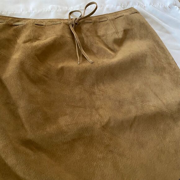 Y2K EXPRESS Leather Pencil Skirt Floral Hem, sz 5/6 western Cowgirl Boho Tan - Picture 4 of 9